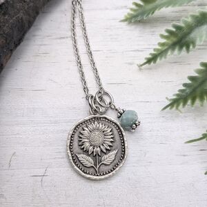 Sunflower Pendant Necklace with Jade Bead